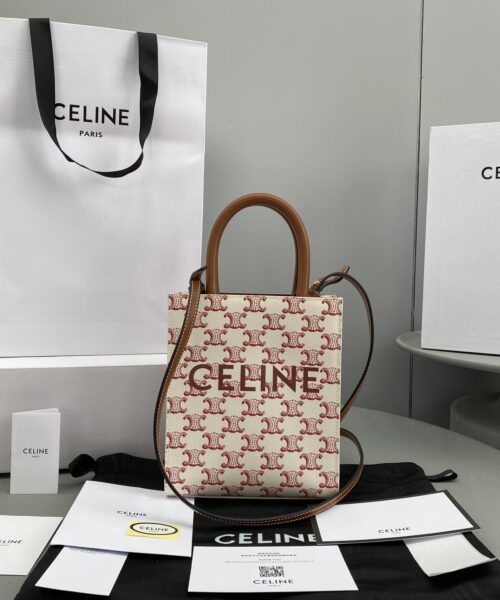 1:1 Replica Celine Mini Vertical Cabas In Triomphe Canvas Red For Women 7.2in/18cm
