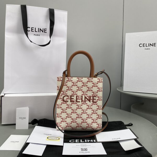 1:1 Replica Celine Mini Vertical Cabas In Triomphe Canvas Red For Women 7.2in/18cm