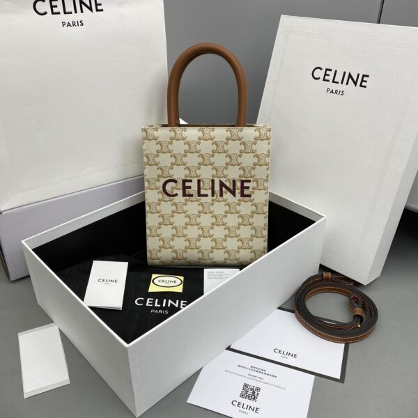 1:1 Replica Celine Mini Vertical Cabas In Triomphe Canvas White For Women 7.2in/18cm 194372BZK.01BC