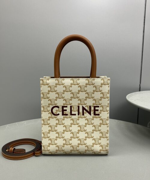 1:1 Replica Celine Mini Vertical Cabas In Triomphe Canvas White For Women 7.2in/18cm 194372BZK.01BC