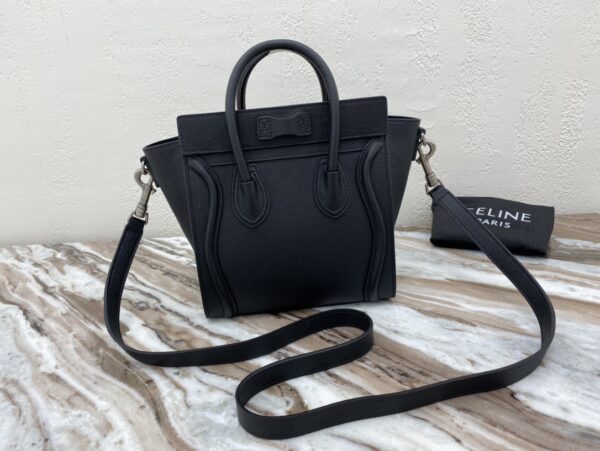 1:1 Replica Celine Nano Luggage Bag In Drummed Black For Women 8in/20cm 189243DRU.38NO