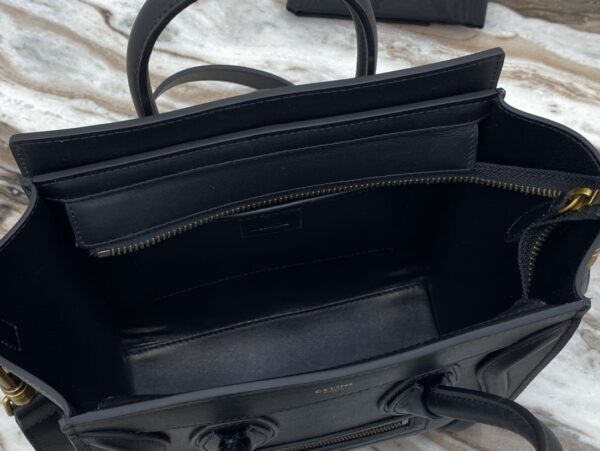 1:1 Replica Celine Nano Luggage Bag In Drummed Black For Women 8in/20cm 189243DRU.38NO