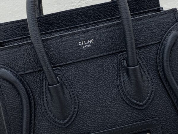 1:1 Replica Celine Nano Luggage Bag In Drummed Black For Women 8in/20cm 189243HSC.38NO