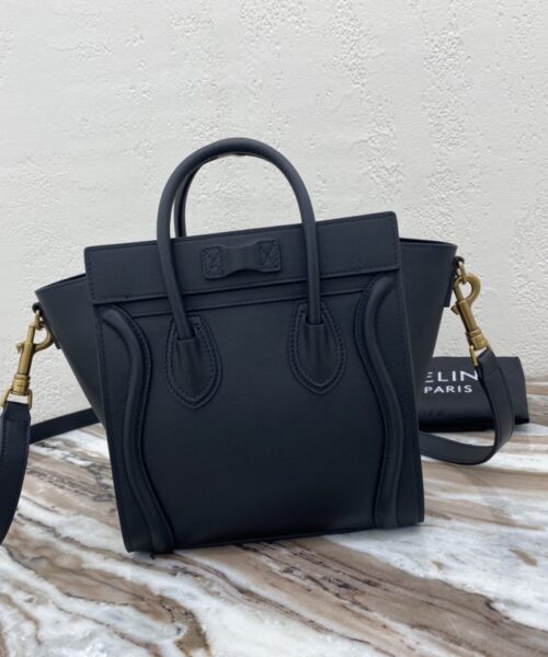1:1 Replica Celine Nano Luggage Bag In Drummed Black For Women 8in/20cm 189243HSC.38NO