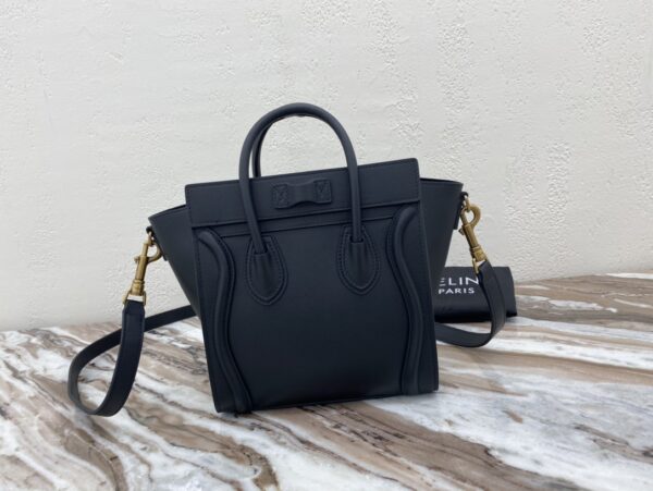 1:1 Replica Celine Nano Luggage Bag In Drummed Black For Women 8in/20cm 189243HSC.38NO