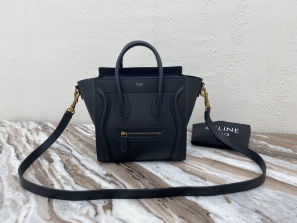 1:1 Replica Celine Nano Luggage Bag In Drummed Black For Women 8in/20cm 189243HSC.38NO