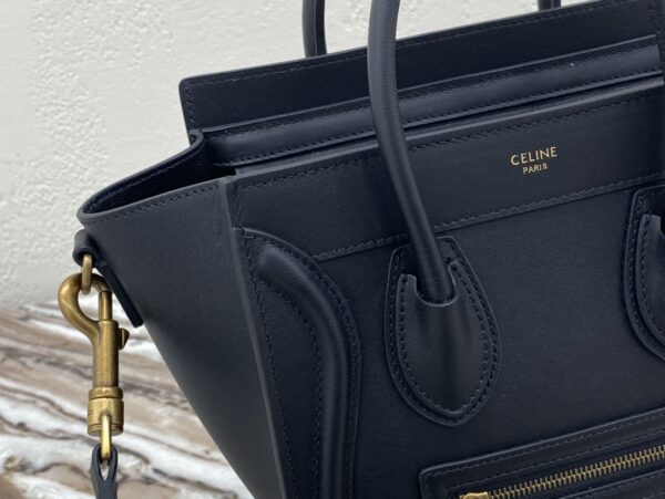 1:1 Replica Celine Nano Luggage Bag In Drummed Black For Women 8in/20cm 189243HSC.38NO