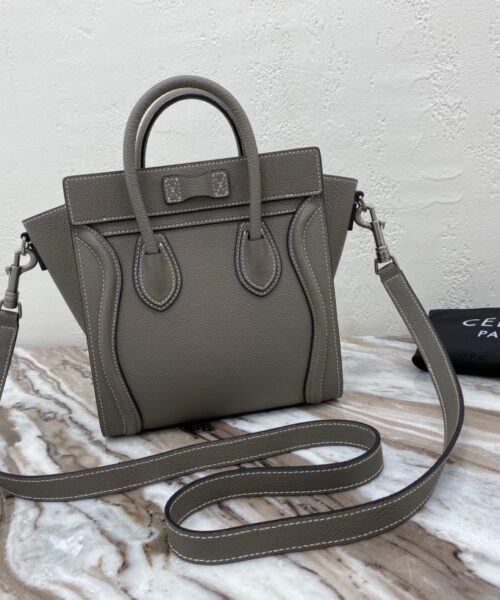 1:1 Replica Celine Nano Luggage Bag In Drummed Brown For Women 8in/20cm