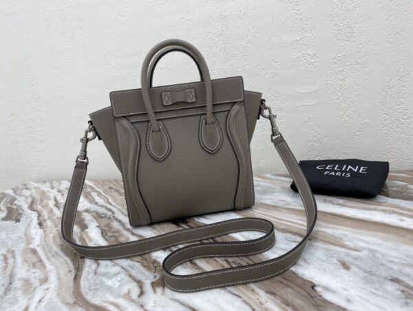 1:1 Replica Celine Nano Luggage Bag In Drummed Brown For Women 8in/20cm