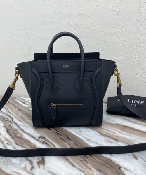 1:1 Replica Celine Nano Luggage Bag In Drummed Dark Blue For Women 8in/20cm