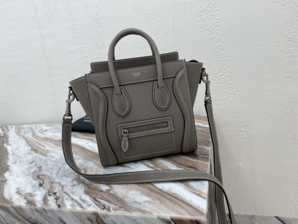 1:1 Replica Celine Nano Luggage Bag In Drummed Dark Brown For Women 8in/20cm