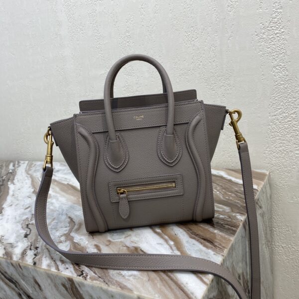 1:1 Replica Celine Nano Luggage Bag In Drummed Dark Brown For Women 8in/20cm
