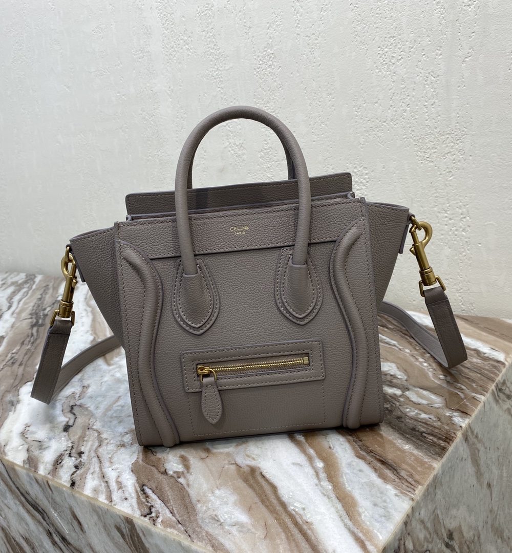 1:1 Replica Celine Nano Luggage Bag In Drummed Dark Brown For Women 8in/20cm