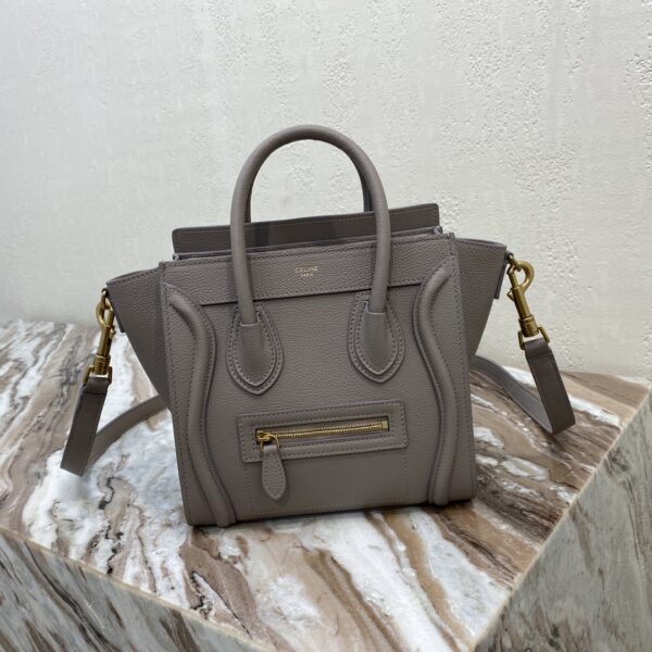 1:1 Replica Celine Nano Luggage Bag In Drummed Dark Brown For Women 8in/20cm