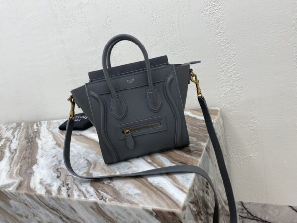 1:1 Replica Celine Nano Luggage Bag In Drummed Grey For Women 8in/20cm 189243AQL.10KL