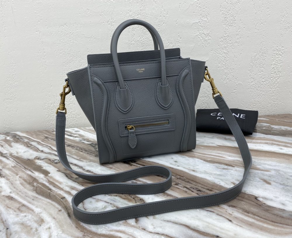 1:1 Replica Celine Nano Luggage Bag In Drummed Grey For Women 8in/20cm 189243AQL.10KL