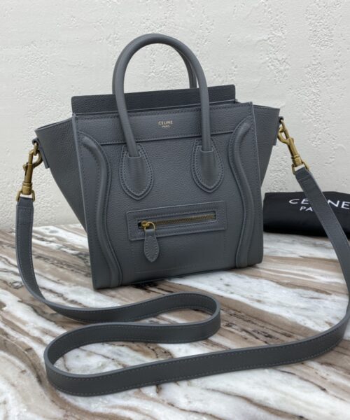 1:1 Replica Celine Nano Luggage Bag In Drummed Grey For Women 8in/20cm 189243AQL.10KL