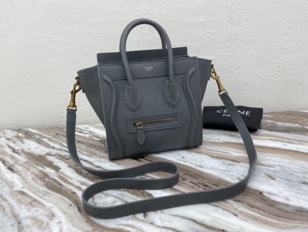 1:1 Replica Celine Nano Luggage Bag In Drummed Grey For Women 8in/20cm 189243AQL.10KL