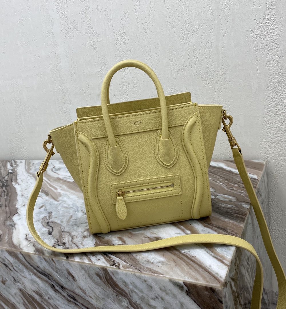 1:1 Replica Celine Nano Luggage Bag In Drummed Yellow For Women 8in/20cm