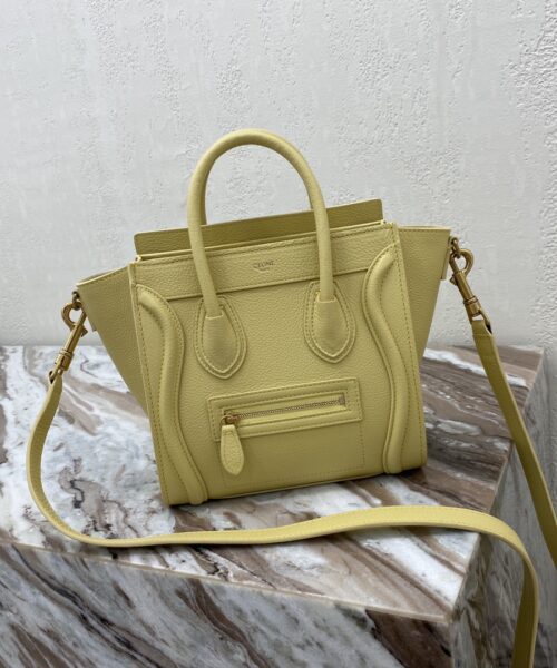 1:1 Replica Celine Nano Luggage Bag In Drummed Yellow For Women 8in/20cm
