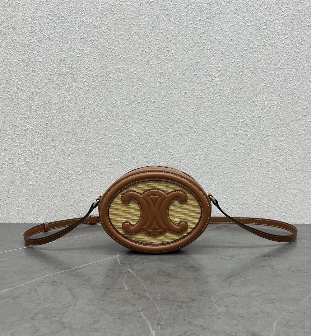 1:1 Replica Celine Oval Bag Cuir Triomphe In Textile Natural / Tan For Women 8in/20cm 198602DU8.02NT