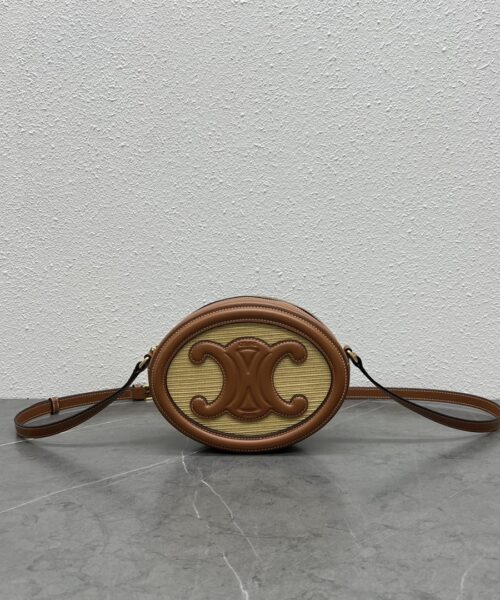 1:1 Replica Celine Oval Bag Cuir Triomphe In Textile Natural / Tan For Women 8in/20cm 198602DU8.02NT