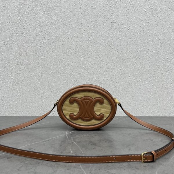 1:1 Replica Celine Oval Bag Cuir Triomphe In Textile Natural / Tan For Women 8in/20cm 198602DU8.02NT