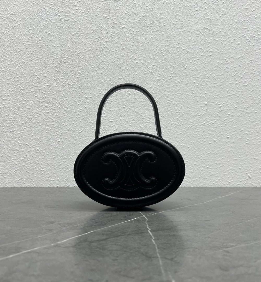 1:1 Replica Celine Oval Minaudiere Cuir Triomphe Black For Women 6in/11.5cm