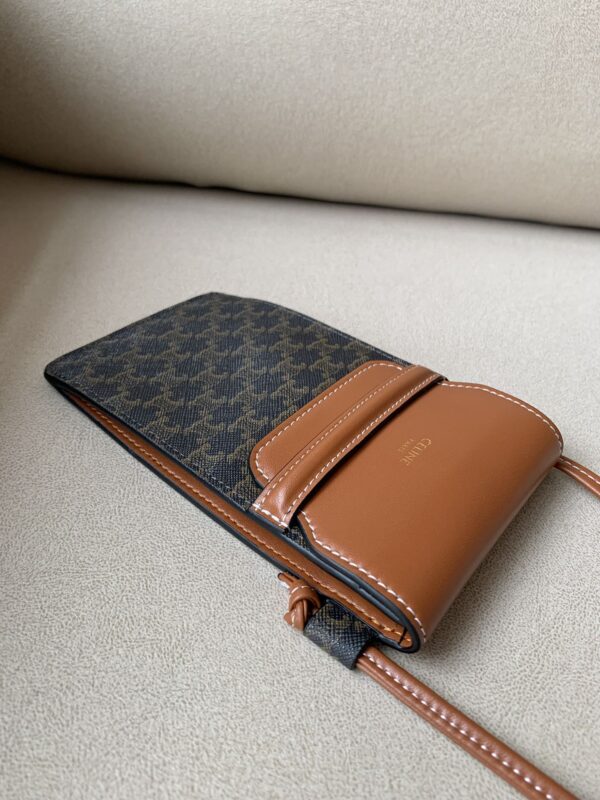 1:1 Replica Celine Phone Pouch With Flap In Triomphe Canvas And Lambskin Tan For Women 7in/18cm 10G332CQD.04LU