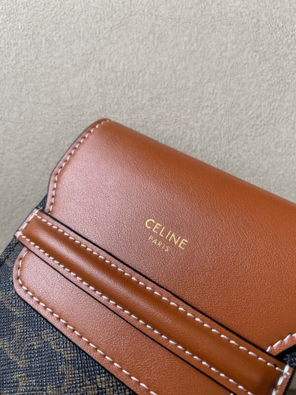 1:1 Replica Celine Phone Pouch With Flap In Triomphe Canvas And Lambskin Tan For Women 7in/18cm 10G332CQD.04LU