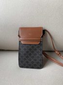 1:1 Replica Celine Phone Pouch With Flap In Triomphe Canvas And Lambskin Tan For Women 7in/18cm 10G332CQD.04LU