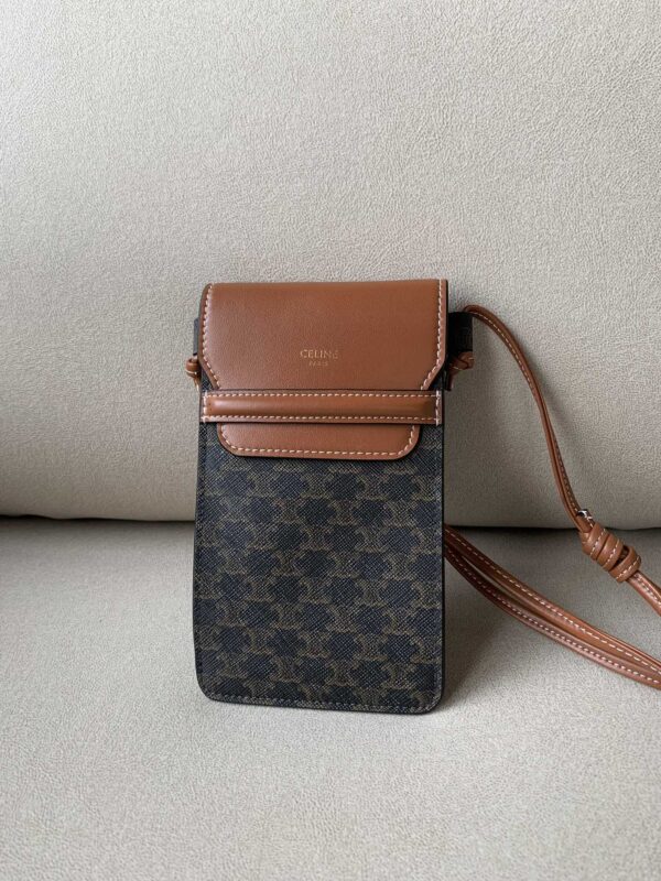 1:1 Replica Celine Phone Pouch With Flap In Triomphe Canvas And Lambskin Tan For Women 7in/18cm 10G332CQD.04LU