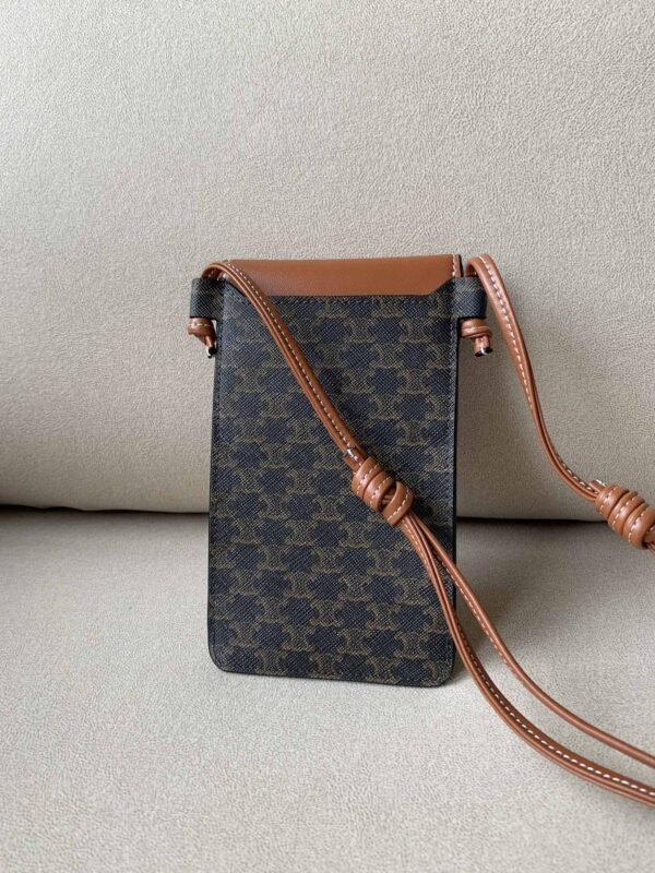 1:1 Replica Celine Phone Pouch With Flap In Triomphe Canvas And Lambskin Tan For Women 7in/18cm 10G332CQD.04LU