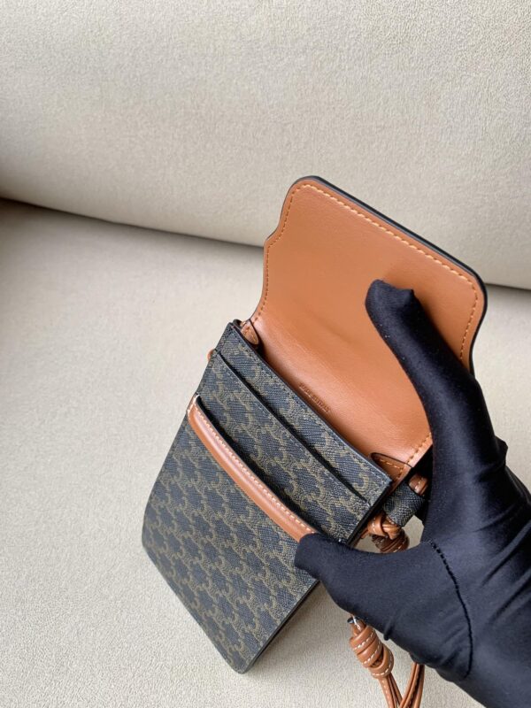 1:1 Replica Celine Phone Pouch With Flap In Triomphe Canvas And Lambskin Tan For Women 7in/18cm 10G332CQD.04LU