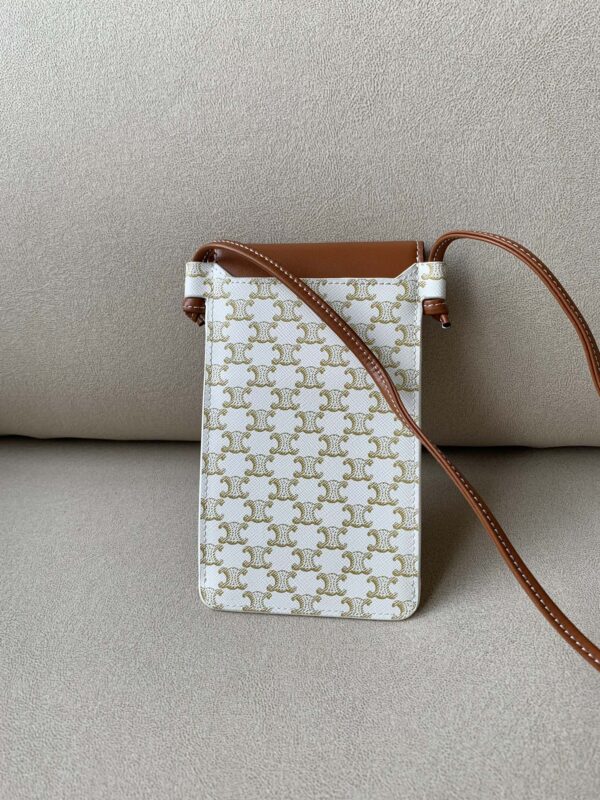 1:1 Replica Celine Phone Pouch With Flap In Triomphe Canvas And Lambskin White/Tan For Women 7in/18cm 10G332CQD.01TA