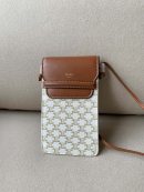1:1 Replica Celine Phone Pouch With Flap In Triomphe Canvas And Lambskin White/Tan For Women 7in/18cm 10G332CQD.01TA