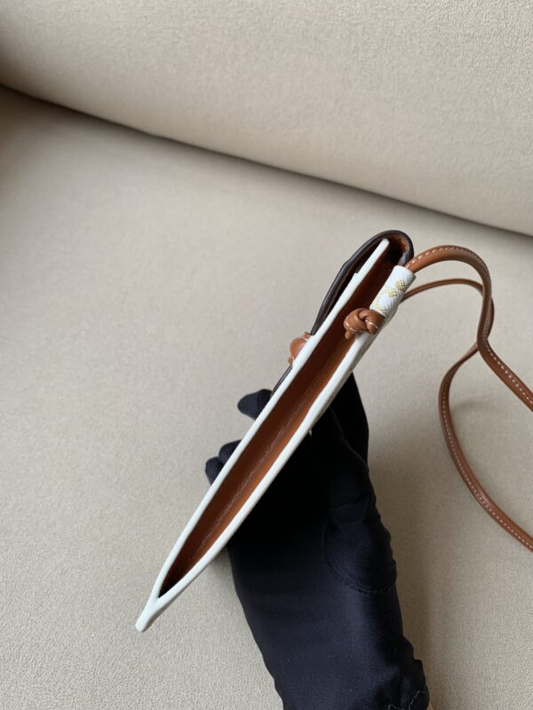 1:1 Replica Celine Phone Pouch With Flap In Triomphe Canvas And Lambskin White/Tan For Women 7in/18cm 10G332CQD.01TA