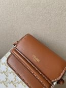 1:1 Replica Celine Phone Pouch With Flap In Triomphe Canvas And Lambskin White/Tan For Women 7in/18cm 10G332CQD.01TA