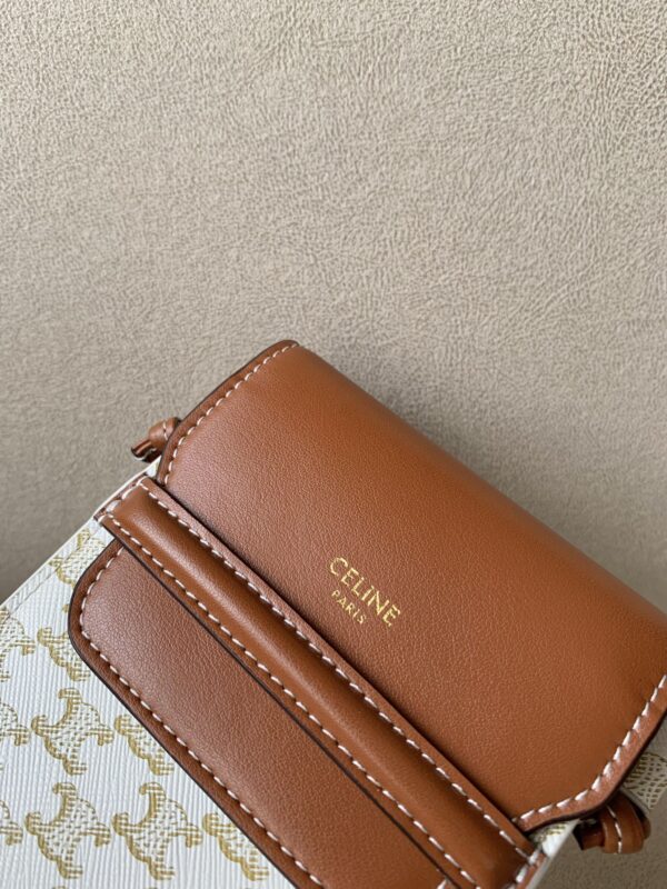 1:1 Replica Celine Phone Pouch With Flap In Triomphe Canvas And Lambskin White/Tan For Women 7in/18cm 10G332CQD.01TA