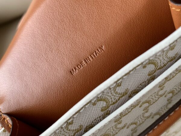 1:1 Replica Celine Phone Pouch With Flap In Triomphe Canvas And Lambskin White/Tan For Women 7in/18cm 10G332CQD.01TA