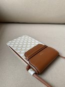 1:1 Replica Celine Phone Pouch With Flap In Triomphe Canvas And Lambskin White/Tan For Women 7in/18cm 10G332CQD.01TA
