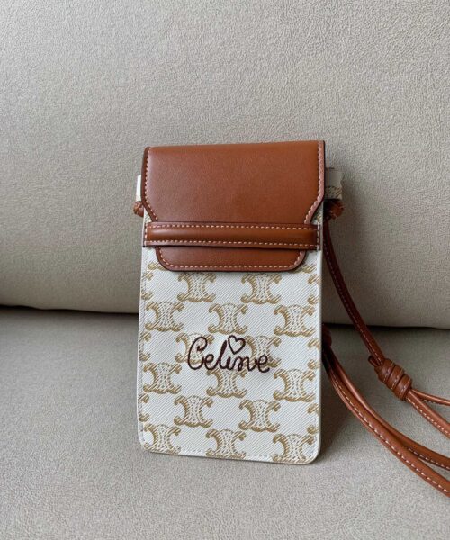 1:1 Replica Celine Printed Embroidered Flip Phone Bag White For Women 7.2in/18cm