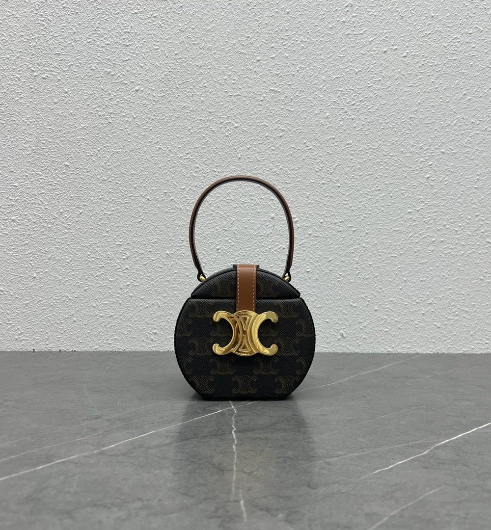 1:1 Replica Celine Round Box Triomphe In Triomphe Canvas Tan For Women 5in/12cm