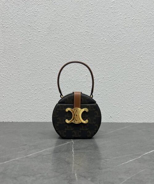 1:1 Replica Celine Round Box Triomphe In Triomphe Canvas Tan For Women 5in/12cm