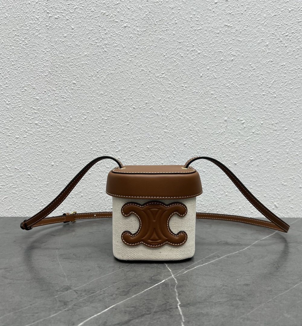 1:1 Replica Celine Small Box Cuir Triomphe In Textile Natural / Tan For Women 4in/11cm