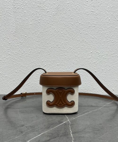 1:1 Replica Celine Small Box Cuir Triomphe In Textile Natural / Tan For Women 4in/11cm