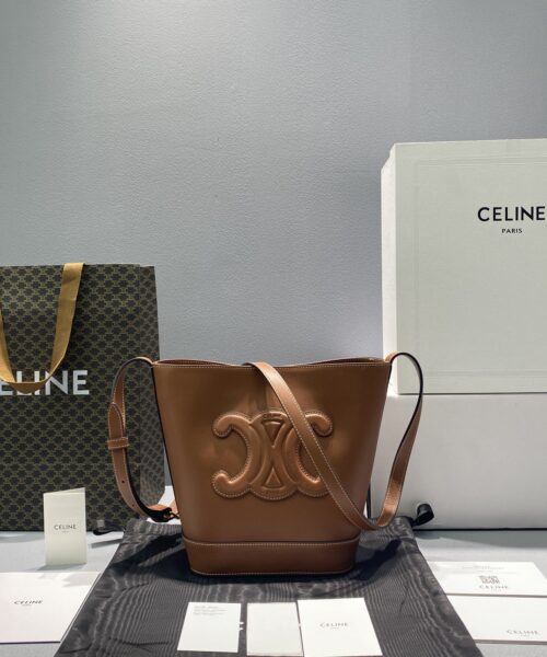 1:1 Replica Celine Small Bucket Cuir Triomphe Brown For Women 9in/22cm 198243DU3.04LU