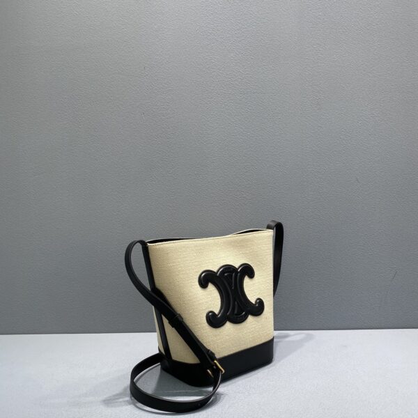 1:1 Replica Celine Small Bucket Cuir Triomphe In Textile Beige/Black For Women 9in/22cm