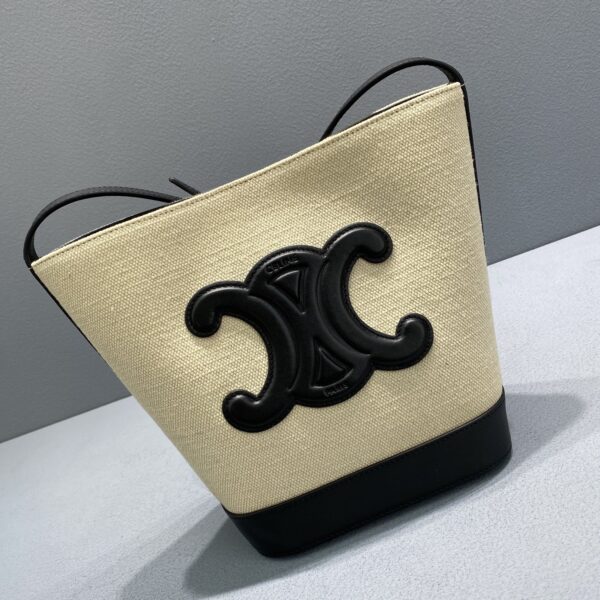 1:1 Replica Celine Small Bucket Cuir Triomphe In Textile Beige/Black For Women 9in/22cm