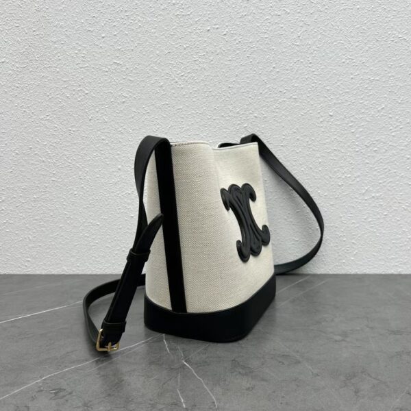 1:1 Replica Celine Small Bucket Cuir Triomphe In Textile Natural / Black For Women 9in/22cm